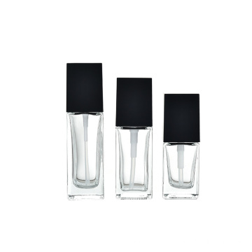 cosmetic packaging empty 20ml 30ml 40ml clear square glass lotion bottle for foundation cosmetic with pump